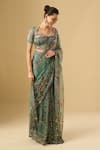 Shop_Mahima Mahajan_Green Embroidery, Sequins, Zari Sweetheart Floral Pre-draped Saree With Blouse _Online_at_Aza_Fashions
