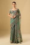 Buy_Mahima Mahajan_Green Embroidery, Sequins, Zari Sweetheart Floral Pre-draped Saree With Blouse _at_Aza_Fashions