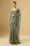 Mahima Mahajan_Green Embroidery, Sequins, Zari Sweetheart Floral Pre-draped Saree With Blouse _at_Aza_Fashions