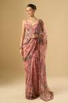 Mahima Mahajan_Pink Sequins, Embroidery, Zari Sweetheart Neck Floral Printed Saree With Corset _at_Aza_Fashions