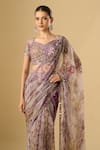 Shop_Mahima Mahajan_Pink Embroidery, Sequins, Mirrors Printed Pre-draped Saree With Blouse_Online_at_Aza_Fashions