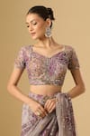 Mahima Mahajan_Pink Embroidery, Sequins, Mirrors Printed Pre-draped Saree With Blouse_at_Aza_Fashions