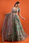 Buy Mahima Mahajan Green Sequins, Zari, Embroidery Sweetheart Neck Floral Printed Lehenga Set at Aza Fashions Buy_Mahima Mahajan_Green Sequins, Zari, Embroidery Sweetheart Neck Floral Printed Lehenga Set _at_Aza_Fashions