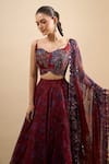 Buy_Mahima Mahajan_Red Organza Embroidery, Sequins, Metallic Thread Floral Print Lehenga Set _Online_at_Aza_Fashions