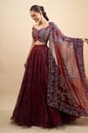 Mahima Mahajan_Red Organza Embroidery, Sequins, Metallic Thread Floral Print Lehenga Set _at_Aza_Fashions