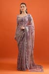 Mahima Mahajan_Purple Embroidery, Sequins, Mirrors, Stones Floral Print Saree With Blouse _Online_at_Aza_Fashions