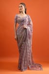 Buy_Mahima Mahajan_Purple Embroidery, Sequins, Mirrors, Stones Floral Print Saree With Blouse _at_Aza_Fashions