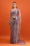 Mahima Mahajan_Purple Embroidery, Sequins, Mirrors, Stones Floral Print Saree With Blouse _at_Aza_Fashions