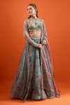 Buy_Mahima Mahajan_Green Embroidery, Sequins Round Neck Floral Printed Lehenga Set _at_Aza_Fashions
