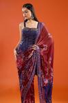 Mahima Mahajan_Blue Beads, Sequins, Embroidery Sweetheart Neck Floral Print Saree With Corset _Online_at_Aza_Fashions