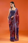 Mahima Mahajan_Blue Beads, Sequins, Embroidery Sweetheart Neck Floral Print Saree With Corset _at_Aza_Fashions