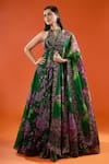 Buy_Mahima Mahajan_Green Sequins, Stones, Embroidery High Neck Floral Print Corset Lehenga Set _at_Aza_Fashions