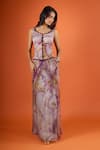 Buy_Mahima Mahajan_Purple Round Neck Floral Print Corset With Draped Skirt _at_Aza_Fashions