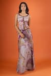 Buy_Mahima Mahajan_Purple Round Neck Floral Print Corset With Draped Skirt _Online_at_Aza_Fashions