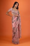 Mahima Mahajan_Pink Embroidery, Sequins, Zari Sweetheart Neck, Floral Printed Saree With Blouse _Online_at_Aza_Fashions