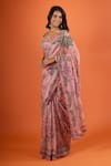 Buy_Mahima Mahajan_Pink Embroidery, Sequins, Zari Sweetheart Neck, Floral Printed Saree With Blouse _Online_at_Aza_Fashions
