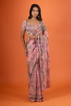 Buy_Mahima Mahajan_Pink Embroidery, Sequins, Zari Sweetheart Neck, Floral Printed Saree With Blouse _at_Aza_Fashions