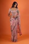 Shop_Mahima Mahajan_Pink Embroidery, Sequins, Zari Sweetheart Neck, Floral Printed Saree With Blouse _Online_at_Aza_Fashions