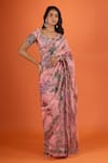 Buy_Mahima Mahajan_Pink Embroidery, Sequins, Zari Sweetheart Neck, Floral Print Saree With Blouse _at_Aza_Fashions