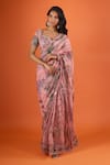 Buy_Mahima Mahajan_Pink Embroidery, Sequins, Zari Sweetheart Neck, Floral Print Saree With Blouse _Online_at_Aza_Fashions