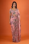 Shop_Mahima Mahajan_Pink Embroidery, Sequins, Zari Sweetheart Neck, Floral Print Saree With Blouse _Online_at_Aza_Fashions