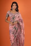 Mahima Mahajan_Pink Embroidery, Sequins, Zari Sweetheart Neck, Floral Print Saree With Blouse _at_Aza_Fashions