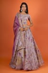 Buy Mahima Mahajan Purple Embroidery, Sequins, Mirrors Square Neck Floral Printed Lehenga Set at Aza Fashions Buy_Mahima Mahajan_Purple Embroidery, Sequins, Mirrors Square Neck Floral Printed Lehenga Set _at_Aza_Fashions