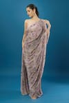 Anamika Khanna_Purple Asymmetric Printed Draped Dress _Online_at_Aza_Fashions