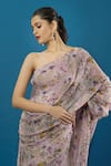 Anamika Khanna_Purple Asymmetric Printed Draped Dress _at_Aza_Fashions