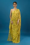 Anamika Khanna_Yellow One Shoulder, Asymmetric Printed Draped Dress _at_Aza_Fashions