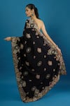 Shop_Anamika Khanna_Black Embroidery, Sequins Saree With Unstitched Blouse Piece _at_Aza_Fashions