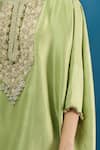 Prisho_Green Embroidery, Beads, Stones Round Neck Kaftan And Pant Set _Online_at_Aza_Fashions