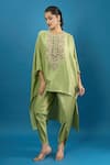 Buy_Prisho_Green Embroidery, Beads, Stones Round Neck Kaftan And Pant Set _at_Aza_Fashions