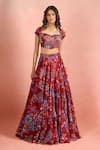 Buy Mahima Mahajan Red Embroidery, Sequins, Mirrors, Zari Sweetheart Neck Floral Print Lehenga Set Online at Aza Fashions Buy_Mahima Mahajan_Red Embroidery, Sequins, Mirrors, Zari Sweetheart Neck Floral Print Lehenga Set _Online_at_Aza_Fashions