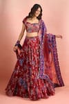 Buy Mahima Mahajan Red Embroidery, Sequins, Mirrors, Zari Sweetheart Neck Floral Print Lehenga Set at Aza Fashions Buy_Mahima Mahajan_Red Embroidery, Sequins, Mirrors, Zari Sweetheart Neck Floral Print Lehenga Set _at_Aza_Fashions