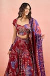 Shop Mahima Mahajan Red Embroidery, Sequins, Mirrors, Zari Sweetheart Neck Floral Print Lehenga Set Online at Aza Fashions Shop_Mahima Mahajan_Red Embroidery, Sequins, Mirrors, Zari Sweetheart Neck Floral Print Lehenga Set _Online_at_Aza_Fashions