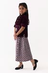 Three_Wine Corduroy, Velvet Embroidery Patch Top And Chevron Skirt Set _at_Aza_Fashions