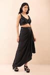 Buy_Priyanka Jain_Black Satin Sequins, Beads, Embroidery V-, Open Cape Dhoti Skirt Set 
