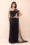 Buy_Priyanka Jain_Black Net Sequins, Beads, Tassels Embroidered Pre-draped Saree With Blouse _at_Aza_Fashions