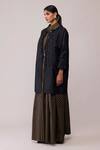 Bunka_Black Cotton Embroidery Round Neck Diana Long Jacket _Online_at_Aza_Fashions