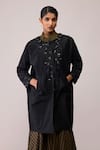 Buy_Bunka_Black Cotton Embroidery Round Neck Diana Long Jacket _Online_at_Aza_Fashions