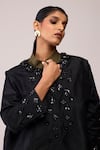 Shop_Bunka_Black Cotton Embroidery Round Neck Diana Long Jacket _Online_at_Aza_Fashions