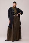 Buy_Bunka_Black Cotton Embroidery Round Neck Diana Long Jacket _at_Aza_Fashions