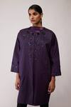 Bunka_Purple Cotton Embroidery, Sequins Round Neck Diana Long Jacket _Online_at_Aza_Fashions