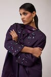 Buy_Bunka_Purple Cotton Embroidery, Sequins Round Neck Diana Long Jacket _Online_at_Aza_Fashions