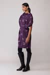 Bunka_Purple Cotton Embroidery, Sequins Round Neck Diana Long Jacket _at_Aza_Fashions