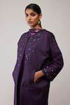 Shop_Bunka_Purple Cotton Embroidery, Sequins Round Neck Diana Long Jacket 