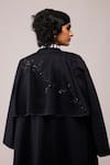 Shop_Bunka_Black Cotton Satin Embroidery, Sequins, Beads High Neck Nicole Long Jacket _Online_at_Aza_Fashions