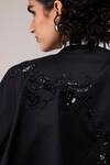 Buy_Bunka_Black Cotton Satin Embroidery, Sequins, Beads High Neck Nicole Long Jacket 
