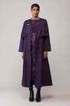 Buy_Bunka_Purple Cotton Embroidery, Sequins Collared Nicole Long Jacket _at_Aza_Fashions